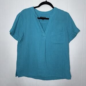 J. Crew Women’s V Neck Double Gauze Popover Top Blue Size Small